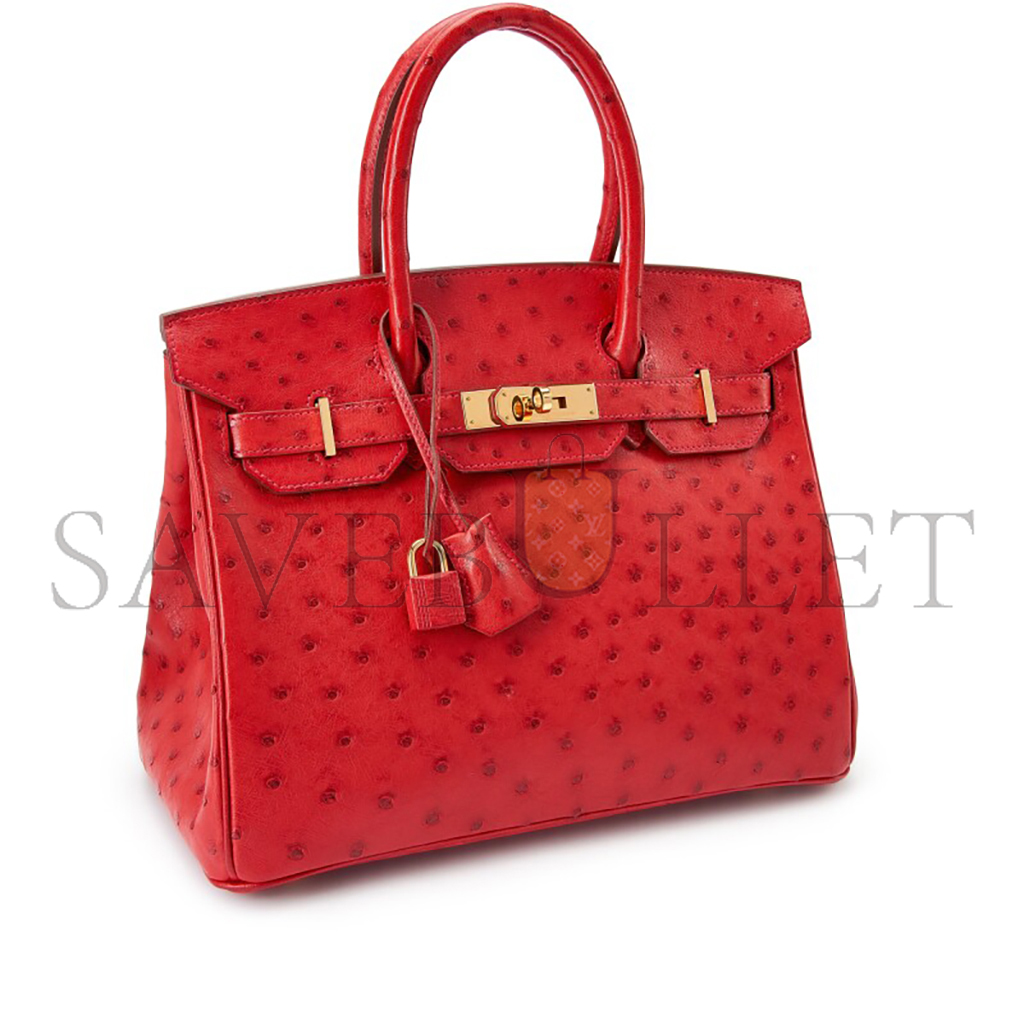 HERMÈS MASTER BIRKIN 30 OSTRICH LEATHER RED BAG GOLD BUCKLE H041933CK92 (30*22*16cm)